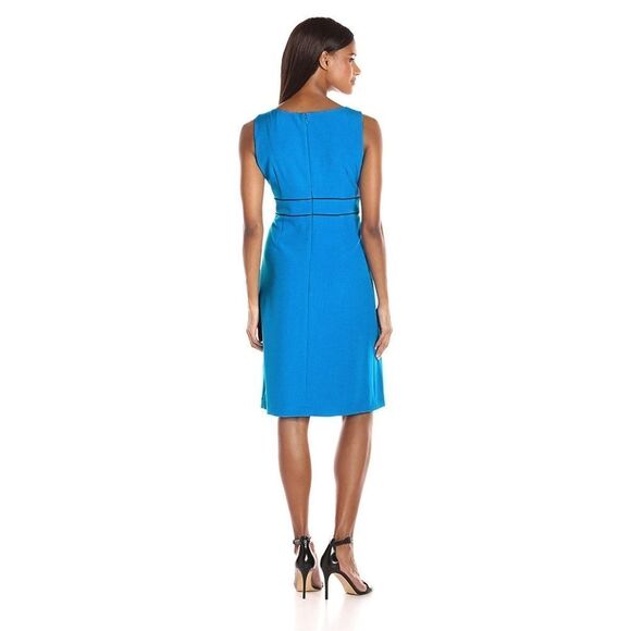 New! KASPER Women's Crepe Contrast Pipe Waist Sheath Dress Azure Blue Size 6 - Picture 4 of 4